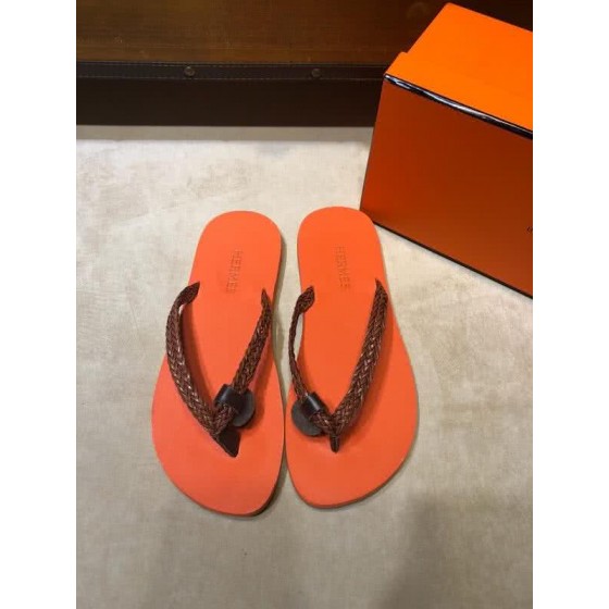Hermes Fashion Comfortable Slipper Cowhide Orange And Brown Men