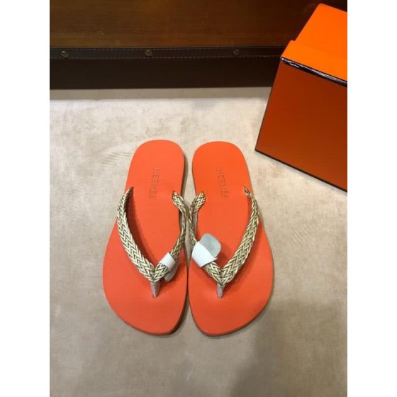 Hermes Fashion Comfortable Slipper Cowhide Orange And Silver Men