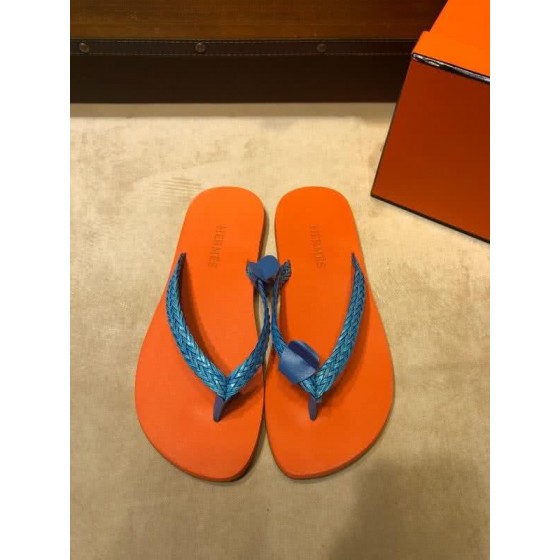 Hermes Fashion Comfortable Slipper Cowhide Orange And Blue Men