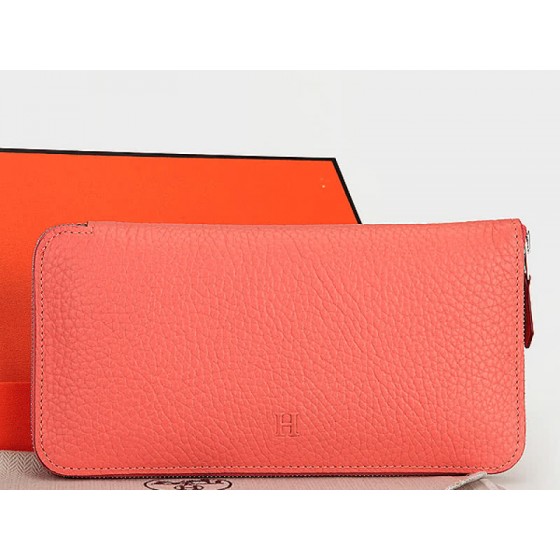 Hermes Zipper Wallet Original Leather Pink