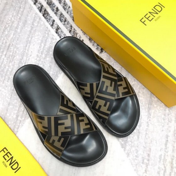 Fendi Slippers Calf Leather Black And Brown Men
