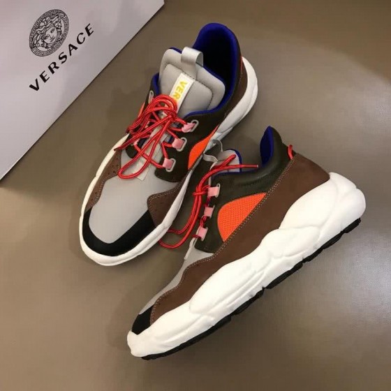 Versace First Layer Cowhide Sneakers Orange Brown And Gray Men