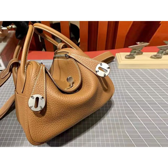 Hermes Mini Lindy Taurillon Clemence 20 Gold Hardware Brown