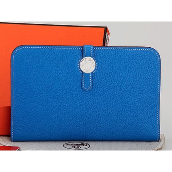 Hermes Dogon Togo Original Leather Combined Wallet Blue