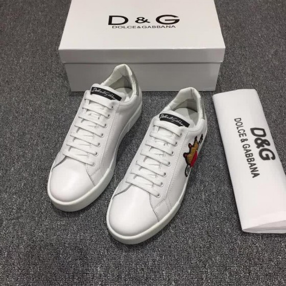 Dolce & Gabbana Sneakers Leather Embroidery White Silver Men
