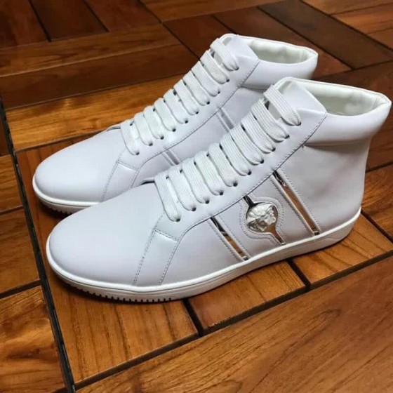 Versace High-top Casual Shoes Cowhide White And Sliver Men