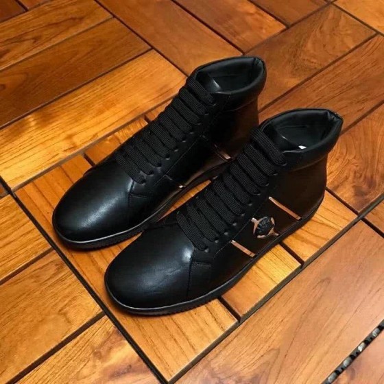 Versace High-top Casual Shoes Cowhide Black And Sliver Men