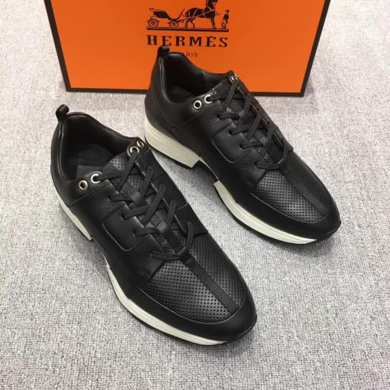 Hermes Fashion Comfortable Sports Shoes Cowhide Black Men