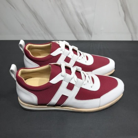 Hermes Fashion Comfortable Shoes Cowhide White And Red Men