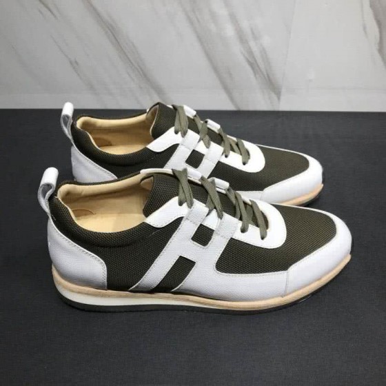 Hermes Fashion Comfortable Shoes Cowhide White And Green Men