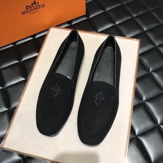 Hermes Fashion Comfortable Shoes Cowhide Ink Black Men