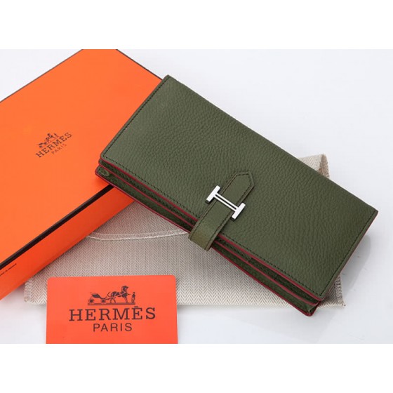 Hermes Dogon Togo Original Calfskin Bearn Japonaise Bi-Fold Wallet Olive
