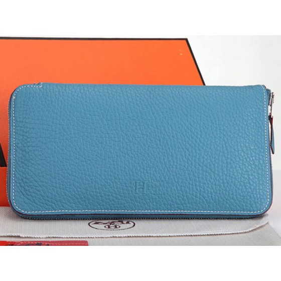 Hermes Zipper Wallet Original Leather Clear Blue
