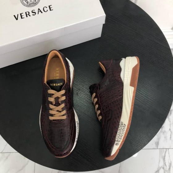 Versace New Sneakers Crocodile Pattern Cowhide Coffee Men