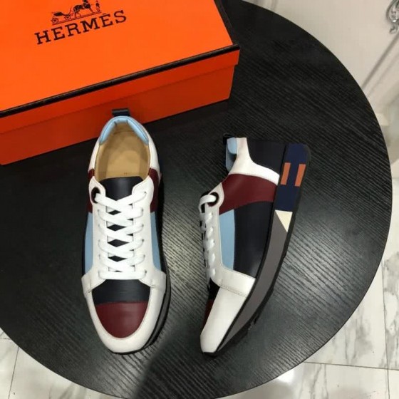 Hermes Fashion Comfortable Sports Shoes Cowhide Red And White Men