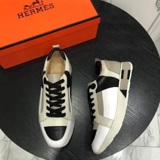 Hermes Fashion Comfortable Sports Shoes Cowhide Black And White Men