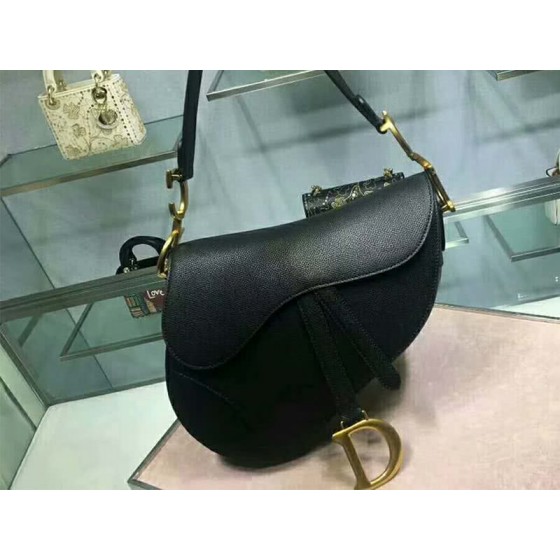 Dior Saddle Calfskin Bag Gold Hardware Black m0446l