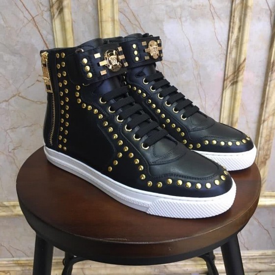 Versace New Casual Shoes Cowhide Cool Gold Rivet Black  Men