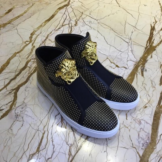 Versace Fashion Casual Shoes Gold Rivet Black Men