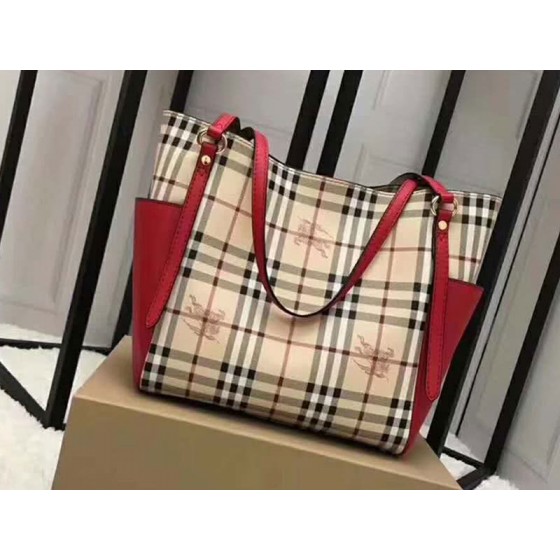 Burberry Haymarket Check Tote Bag Red