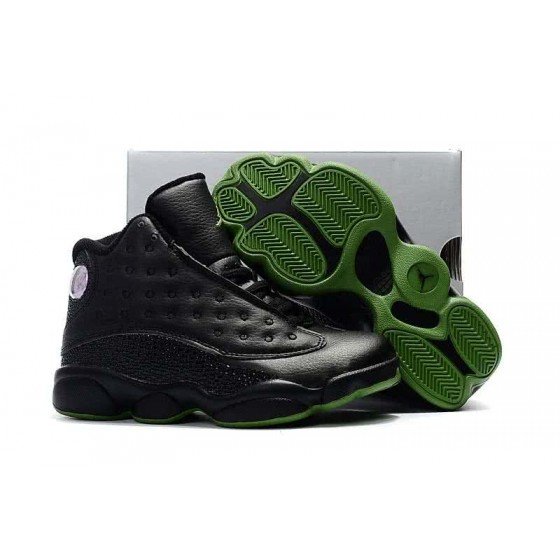Air Jordan 13 Kids Black Upper Green Sole