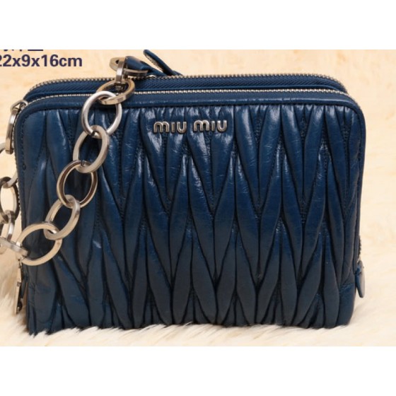 Miu Miu Glazed Matelasse Leather Mini Shoulder Bag Blue