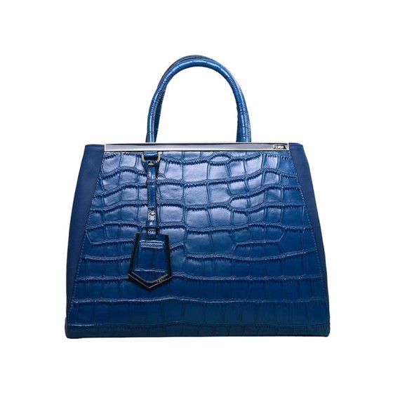 Fendi 2jours Calfskin Tote Bag Croc Blue