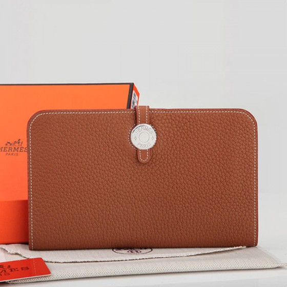 Hermes Dogon Togo Original Leather Combined Wallet Brown