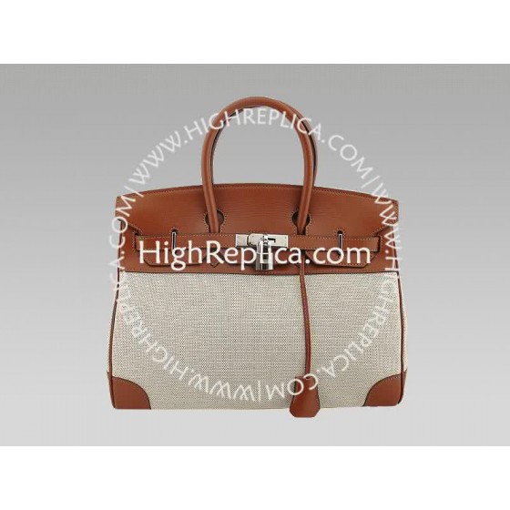 Hermes Birkin 35 Cm Toile And Togo Leather Brown