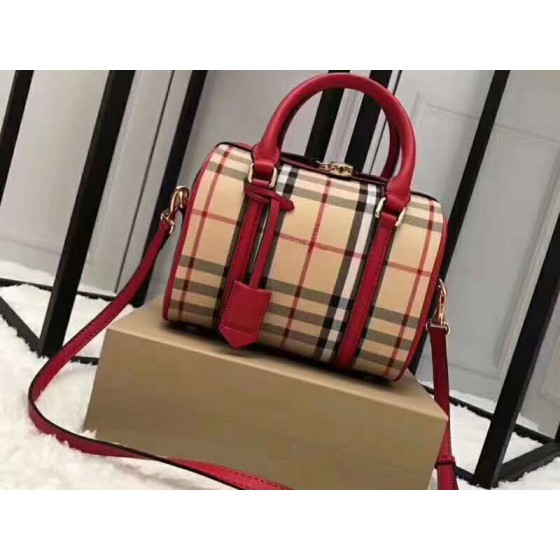 Burberry Boston Bag In Vintage Check And Leather Red