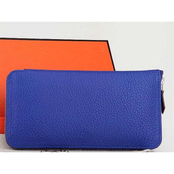 Hermes Zipper Wallet Original Leather Electric Blue