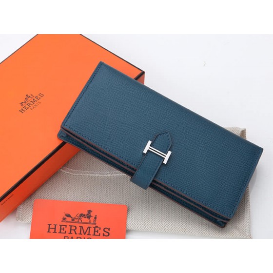 Hermes Epsom Original Calfskin Bearn Japonaise Bi-Fold Wallet Dark Blue