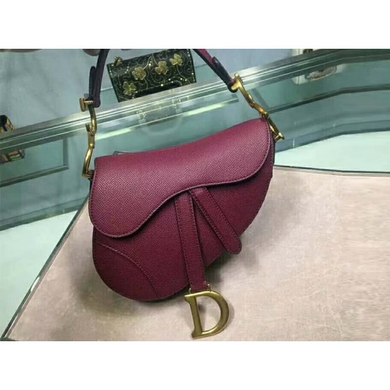 Dior Mini Saddle Calfskin Bag Gold Hardware Burgundy m0447s1