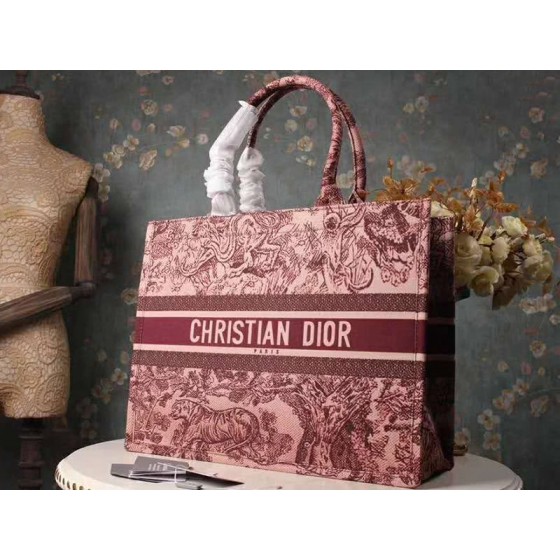Dior Book Tote Toile De Jouy Bag Burgundy