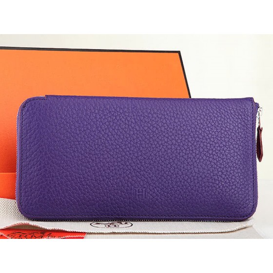 Hermes Zipper Wallet Original Leather Purple