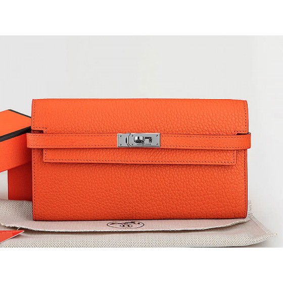 Hermes Dogon Togo Original Leather Kelly Long Wallet Orange