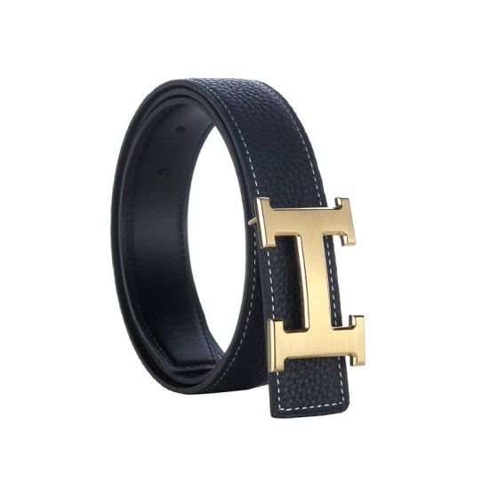 Hermes Togo Leather Wide Belt With Gold H Buckle Black
