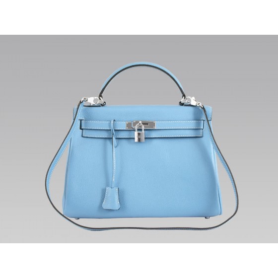 Hermes Kelly 32cm Togo Leather Clemence Blue Jean