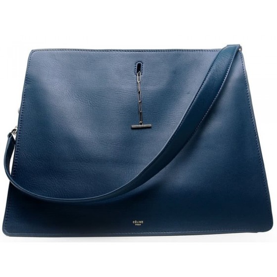 Celine Calf Leather Shoulder Bag Dark Blue