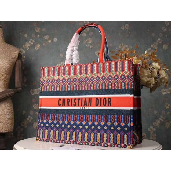 Dior Book Tote Bag In Embroidered Canvas Multicolour Orange