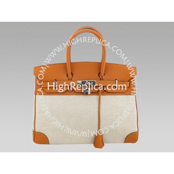 Hermes Birkin 35 Cm Toile And Togo Leather Orange