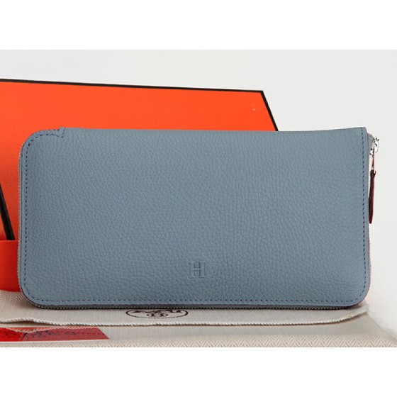 Hermes Zipper Wallet Original Leather Light Blue
