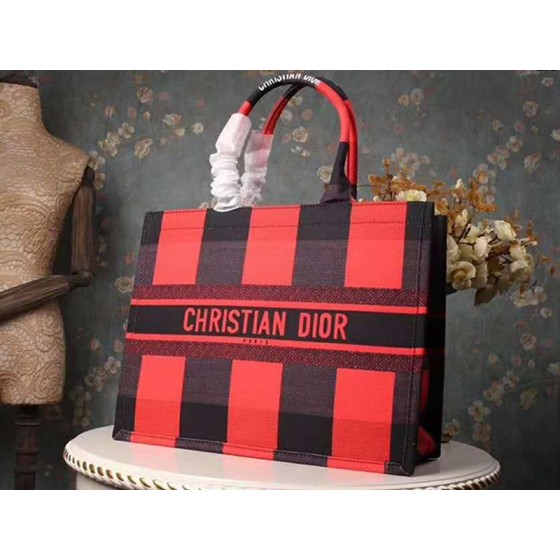 Dior Black Red Plaid Tote Bag