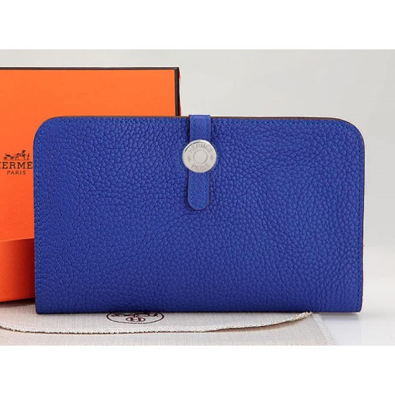 Hermes Dogon Togo Original Leather Combined Wallet Electric Blue