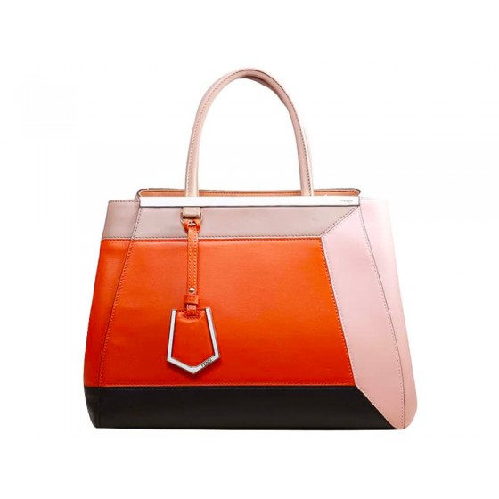 Fendi 2jours Calfskin Tote Bag In Patchwork Leather Orange