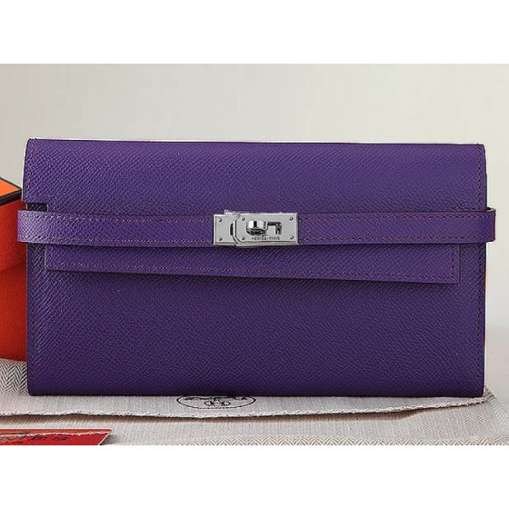 Hermes Epsom Original Calfskin Kelly Long Wallet Purple