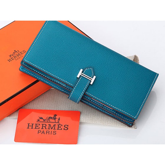 Hermes Epsom Original Calfskin Bearn Japonaise Bi-Fold Wallet Medium Blue