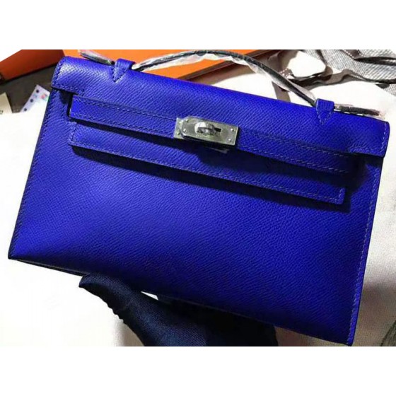 Hermes Epsom Mini Kelly Pochette Silver Hardware Electric Blue
