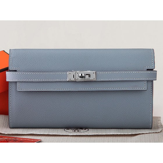 Hermes Epsom Original Calfskin Kelly Long Wallet Grey Blue