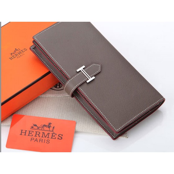 Hermes Epsom Original Calfskin Bearn Japonaise Bi-Fold Wallet Dark Grey